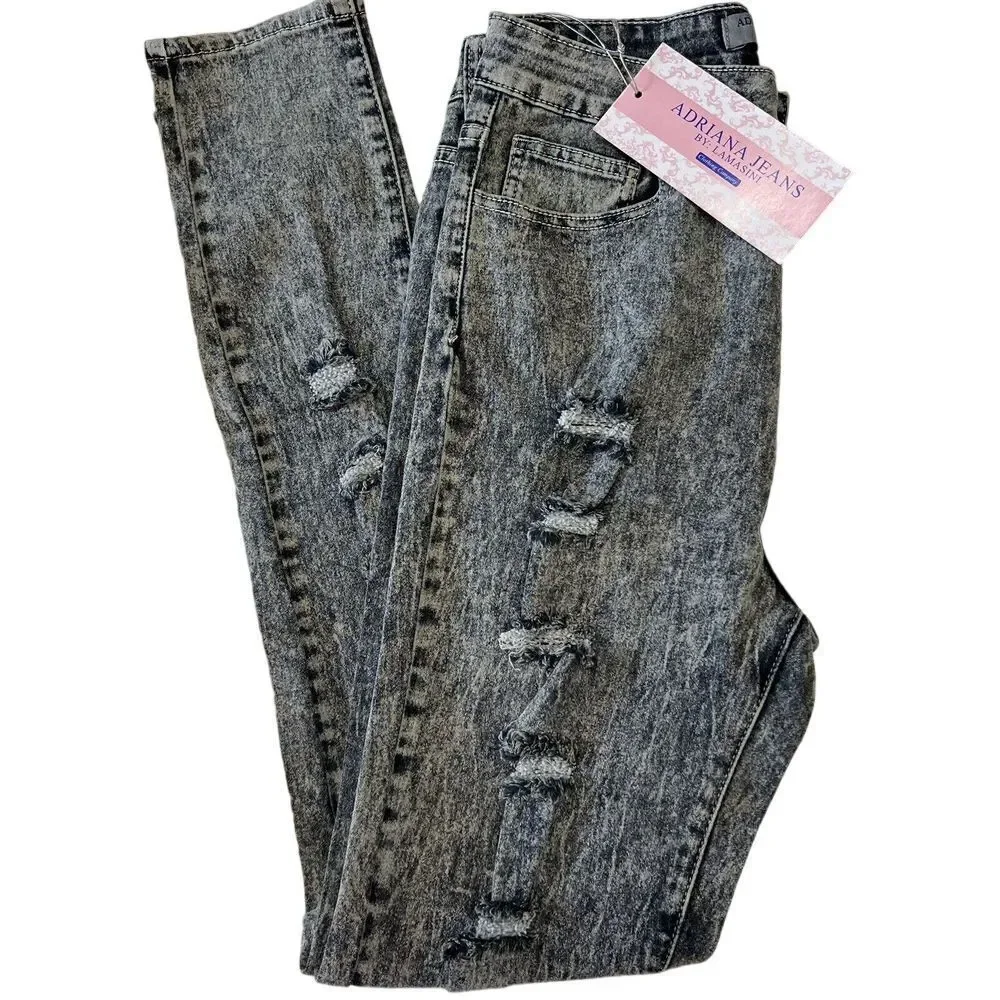 ADRIANA JEANS By LAMASINI Women's Jeans Ripped 5 Pockets Stretch Size 11